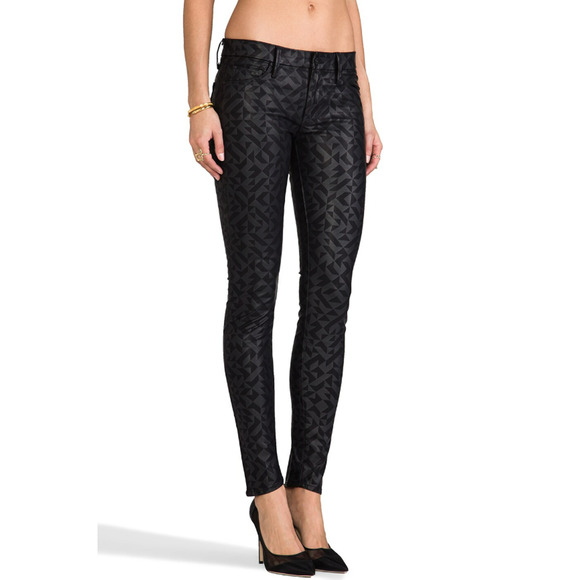 MOTHER Black Rough Around Edges Black The Looker‎ Leather Skinny Jeans Size 27 - Picture 2 of 8